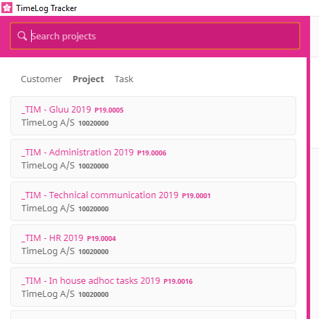 The new search flow for customers, projects and tasks